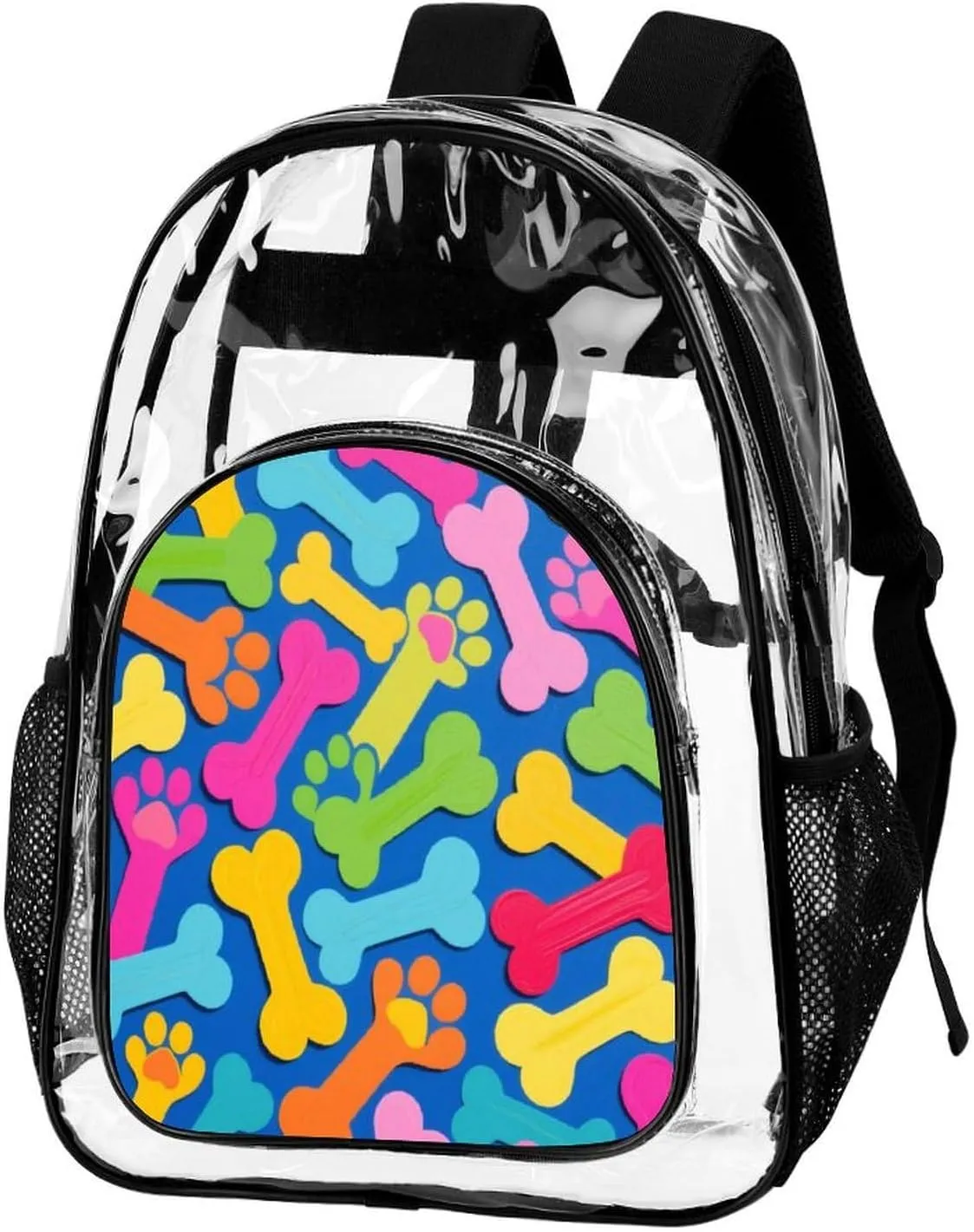 Supdreamc Rucksack Multipurpose Anti-Theft Big Capacity Shoulder Bag - Colorful Dog Bones Paw Prints Travel Hiking & Camping Rucksack Transparent Bag