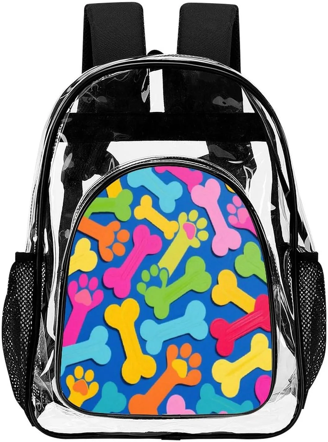 Supdreamc Rucksack Multipurpose Anti-Theft Big Capacity Shoulder Bag - Colorful Dog Bones Paw Prints Travel Hiking & Camping Rucksack Transparent Bag