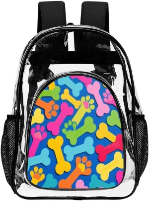 Supdreamc Rucksack Multipurpose Anti-Theft Big Capacity Shoulder Bag - Colorful Dog Bones Paw Prints Travel Hiking & Camping Rucksack Transparent Bag