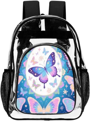 Supdreamc Transparent Daypack Backpack for Sports Travel Running - Big Capacity Anti-Theft Multipurpose Carry On Bag, Beautiful Butterflies Art Laptop Book Bag Rucksack