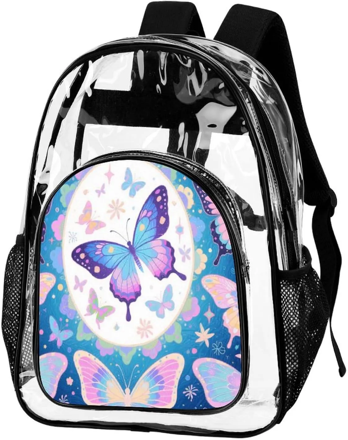 Supdreamc Transparent Daypack Backpack for Sports Travel Running - Big Capacity Anti-Theft Multipurpose Carry On Bag, Beautiful Butterflies Art Laptop Book Bag Rucksack