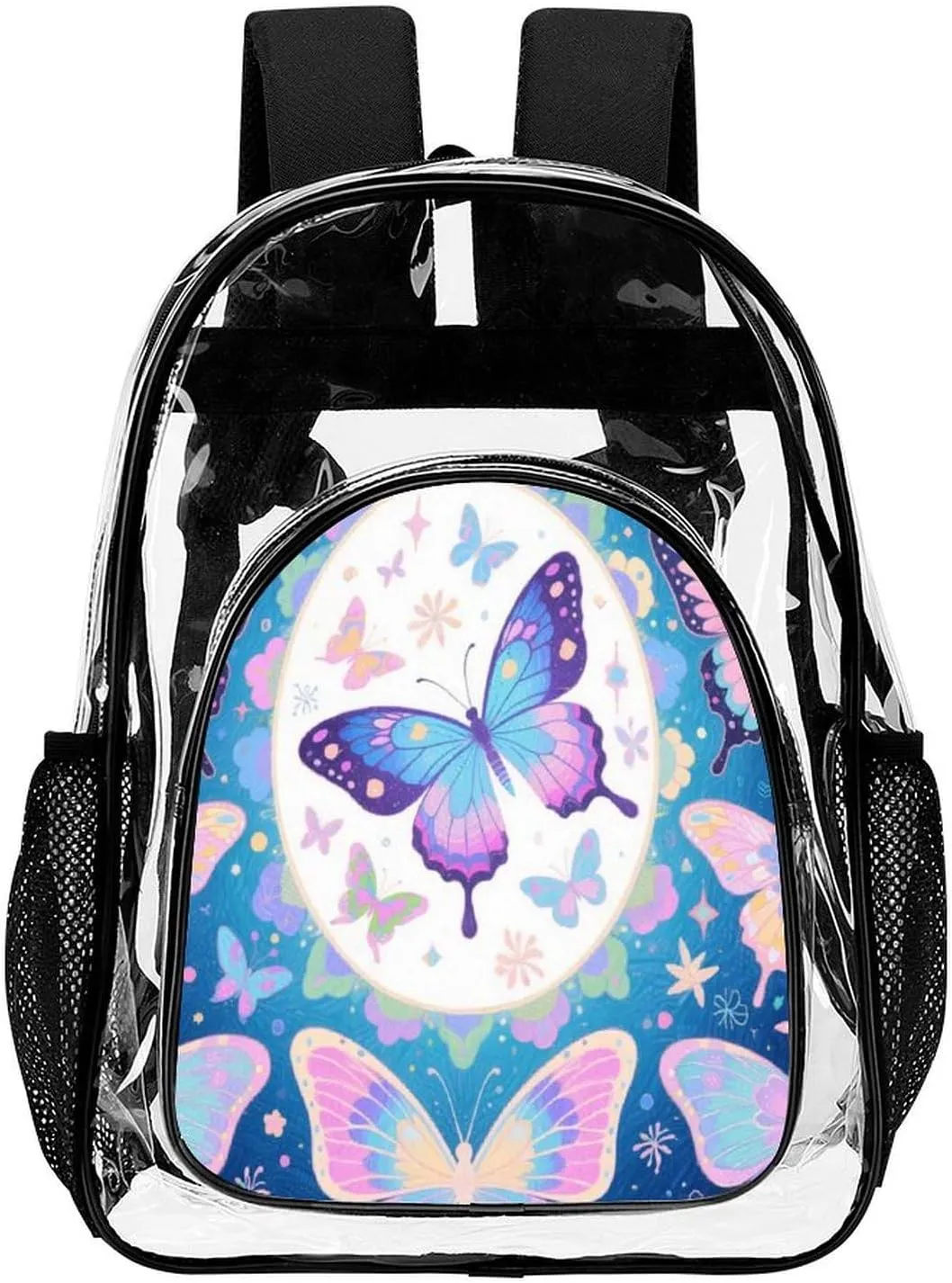 Supdreamc Transparent Daypack Backpack for Sports Travel Running - Big Capacity Anti-Theft Multipurpose Carry On Bag, Beautiful Butterflies Art Laptop Book Bag Rucksack