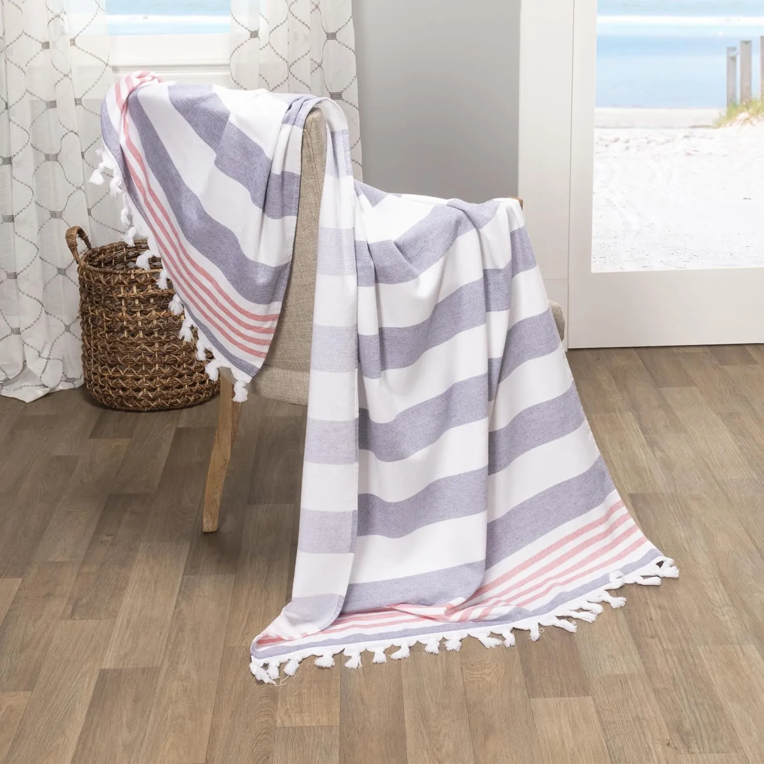 Superior Coastal Resort Cotton Beach Towel, Bathroom Essential, Quick Drying for Outdoor Activites, Family Camping, Pool, Lounge, Spa, Yoga, Picnic, Surf, Sand, or Travel, Tassel Border, Baked Apple