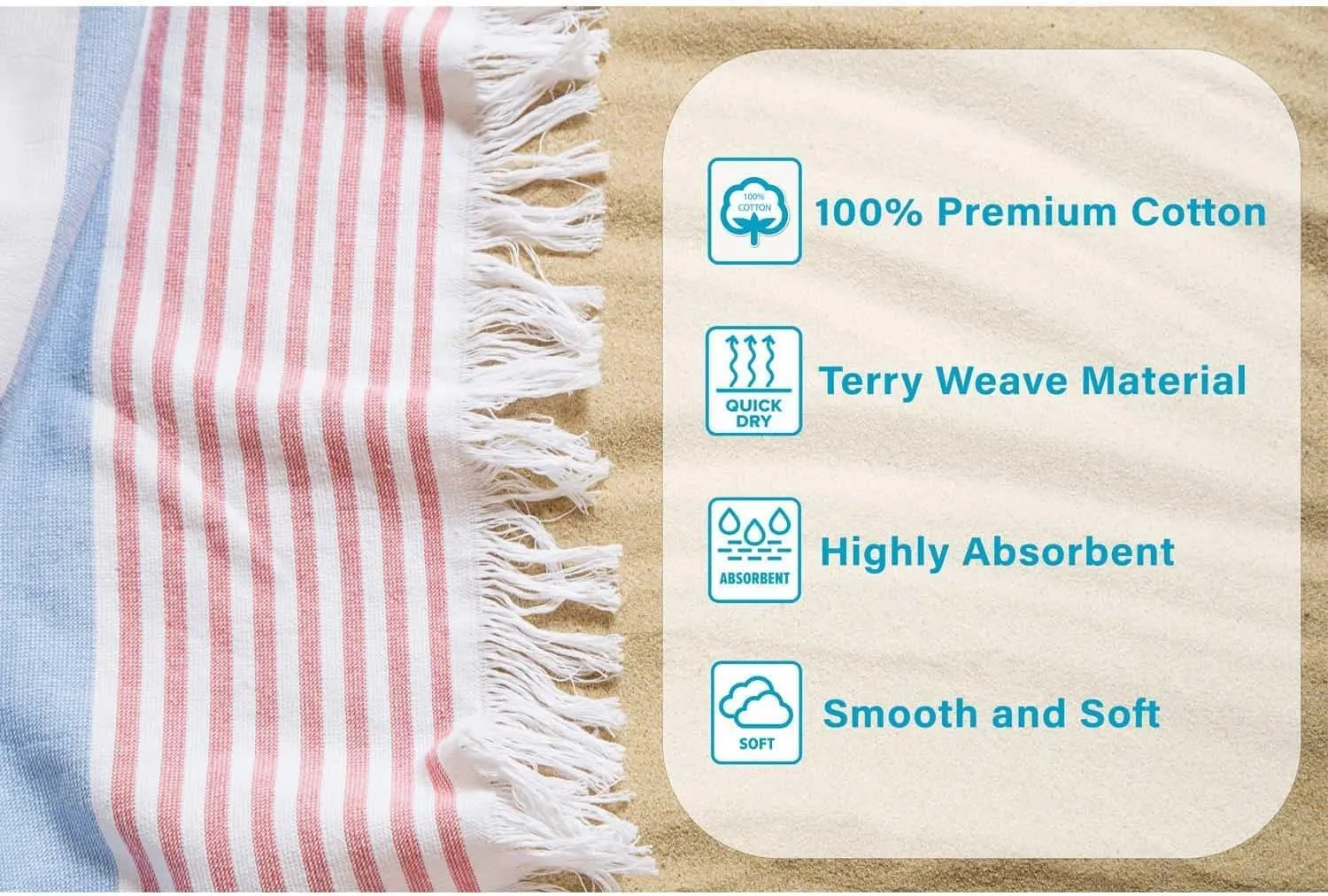Superior Coastal Resort Cotton Beach Towel, Bathroom Essential, Quick Drying for Outdoor Activites, Family Camping, Pool, Lounge, Spa, Yoga, Picnic, Surf, Sand, or Travel, Tassel Border, Baked Apple