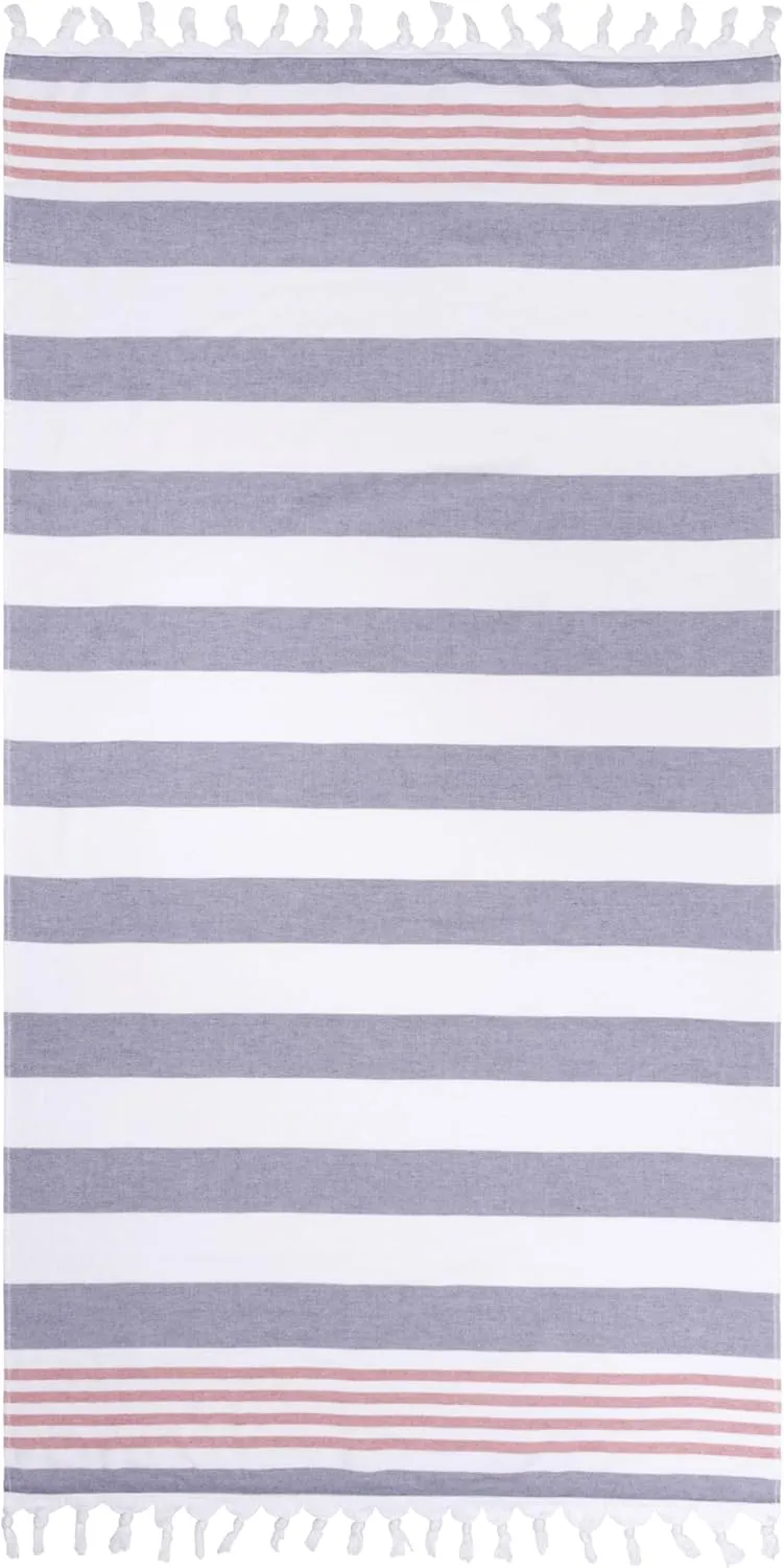 Superior Coastal Resort Cotton Beach Towel, Bathroom Essential, Quick Drying for Outdoor Activites, Family Camping, Pool, Lounge, Spa, Yoga, Picnic, Surf, Sand, or Travel, Tassel Border, Baked Apple