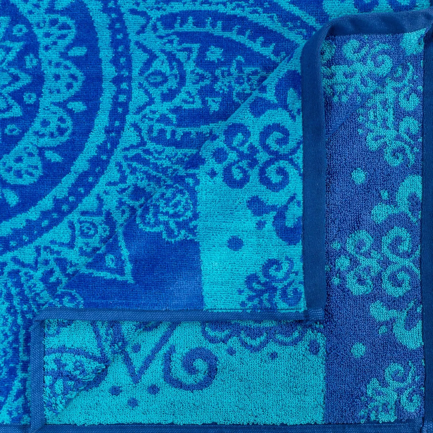 Superior Cotton Beach Towel Set, Absorbent Boho Floral Beach Towels for Swimming, Pool, Camping, Bathroom, Shower, Quick Drying Basics, Adult, Kids, Floral Mandala Collection, 34" x 64", Blue, 2 Piece