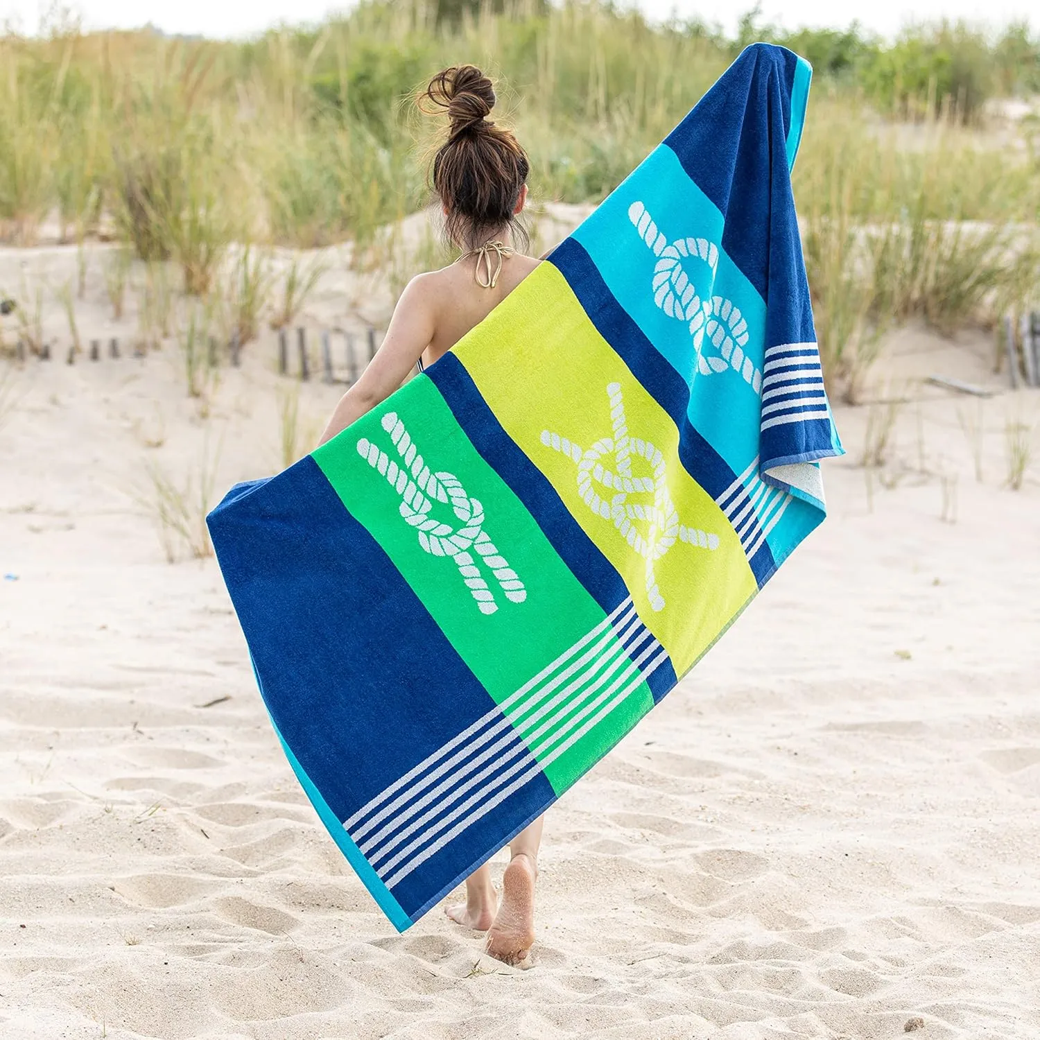 Superior Marine Knots Cotton Beach Towel, Bathroom Essential, for Outdoor Activites, Family Camping, Pool, Lounge, Spa, Yoga, Picnic, Surf and Sand, or Travel, Oversized Towels, 35 x 67, Royal Blue