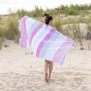 Superior Meera Stripes Oversized Cotton Beach Towel, Bathroom Essential, Quick Drying for Family Camping, Pool, Lounge, Spa, Yoga, Picnic, Surf, Sand, or Travel, with Tassels, Fuschia