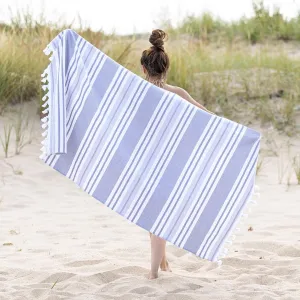 Superior Racer Stripes Oversized Cotton Beach Towel, Bathroom Essential, Quick Drying for Family Camping, Pool, Lounge, Spa, Yoga, Picnic, Surf, Sand, or Travel, with Tassels, Grey