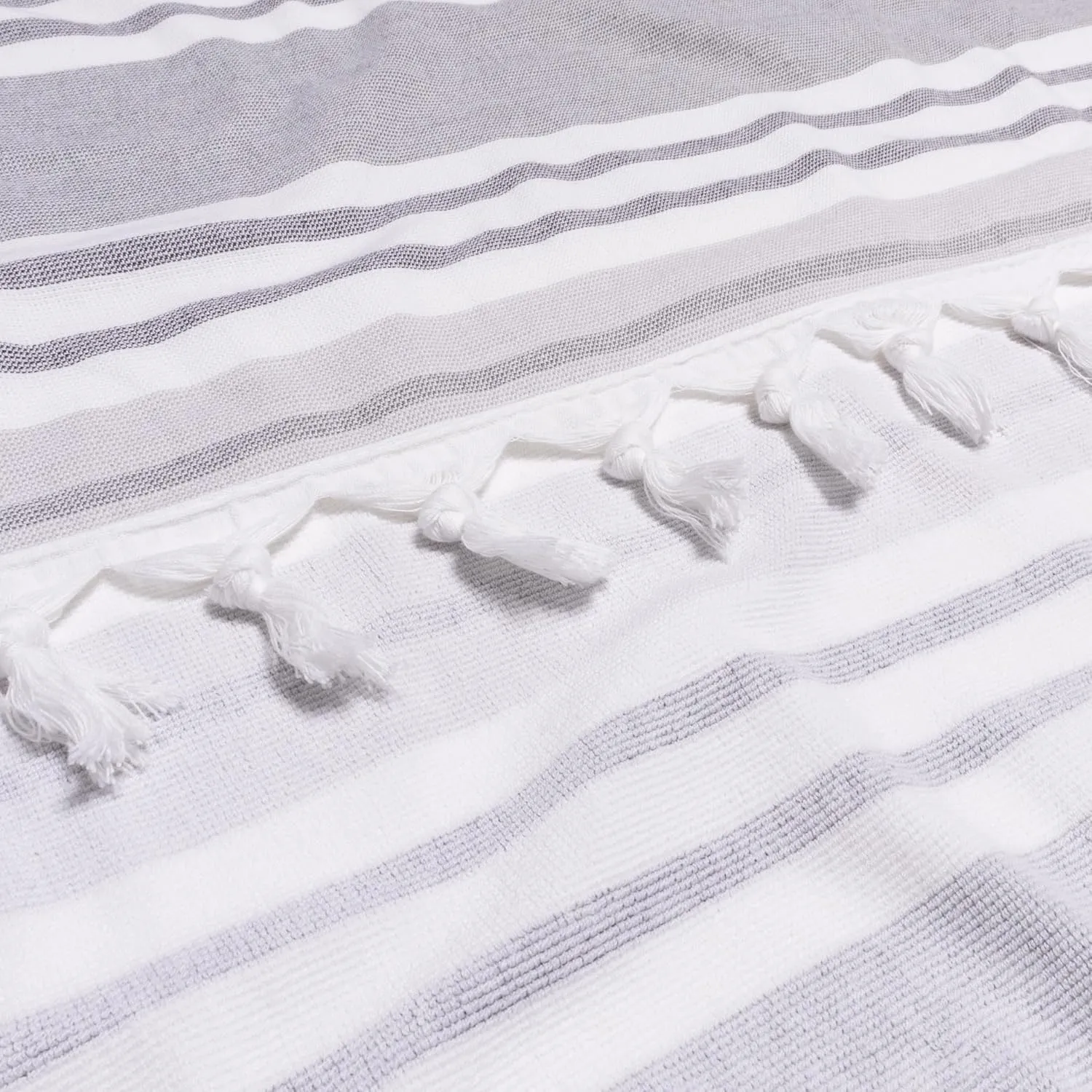 Superior Racer Stripes Oversized Cotton Beach Towel, Bathroom Essential, Quick Drying for Family Camping, Pool, Lounge, Spa, Yoga, Picnic, Surf, Sand, or Travel, with Tassels, Grey