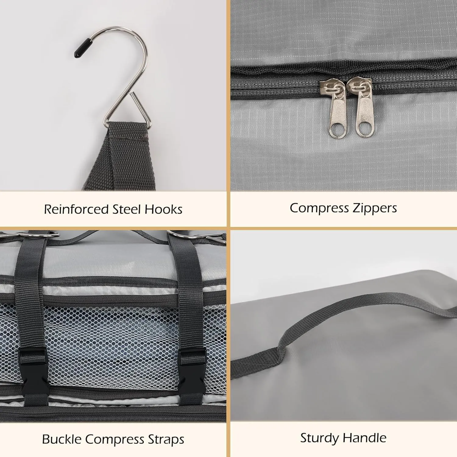 Surblue Hanging Shelves Travel Compression Packing Cube for Carry-on Luggage Suitcase Collapsible Transformable Garment Closet Organizers Large Capacity, Lightgrey, XXL