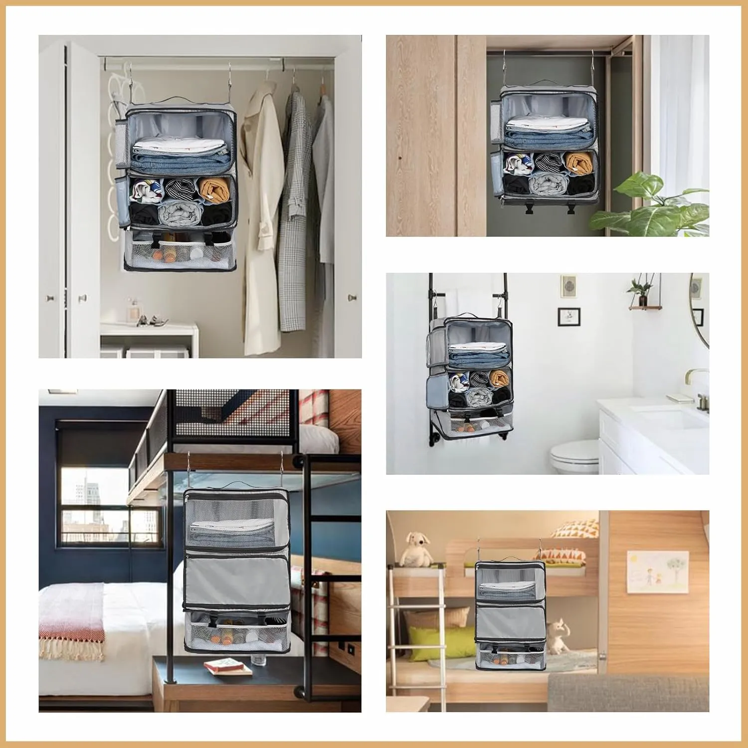 Surblue Hanging Shelves Travel Compression Packing Cube for Carry-on Luggage Suitcase Collapsible Transformable Garment Closet Organizers Large Capacity, Lightgrey, XXL
