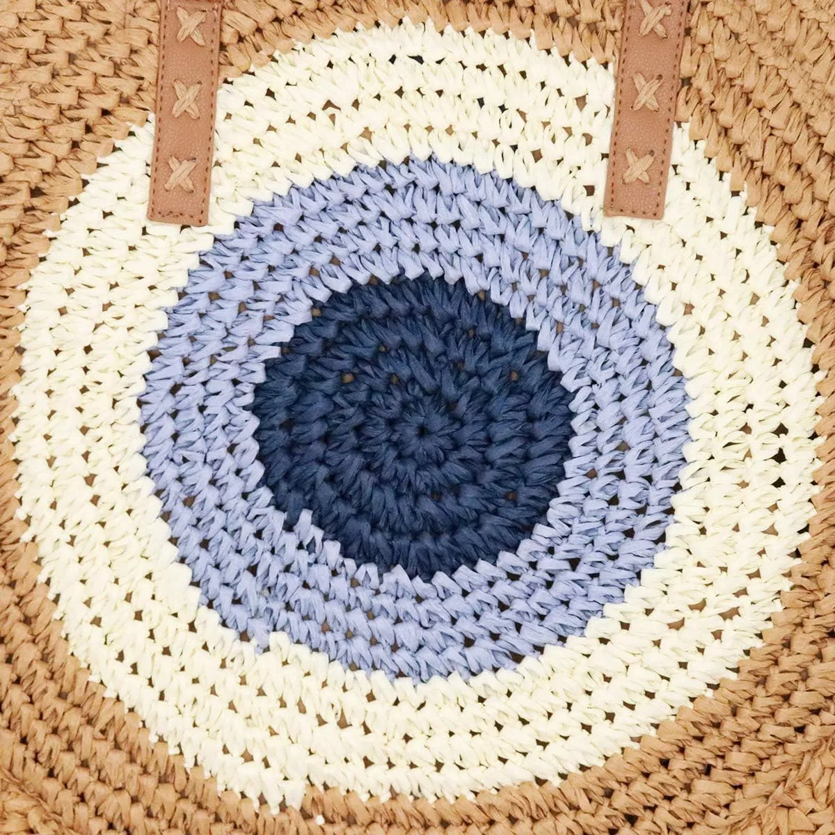 surell Summer Straw Tote Bag with Eye - Natural Handwoven Beach Vacation Handbag with Fringe - Lightweight Gift for Women