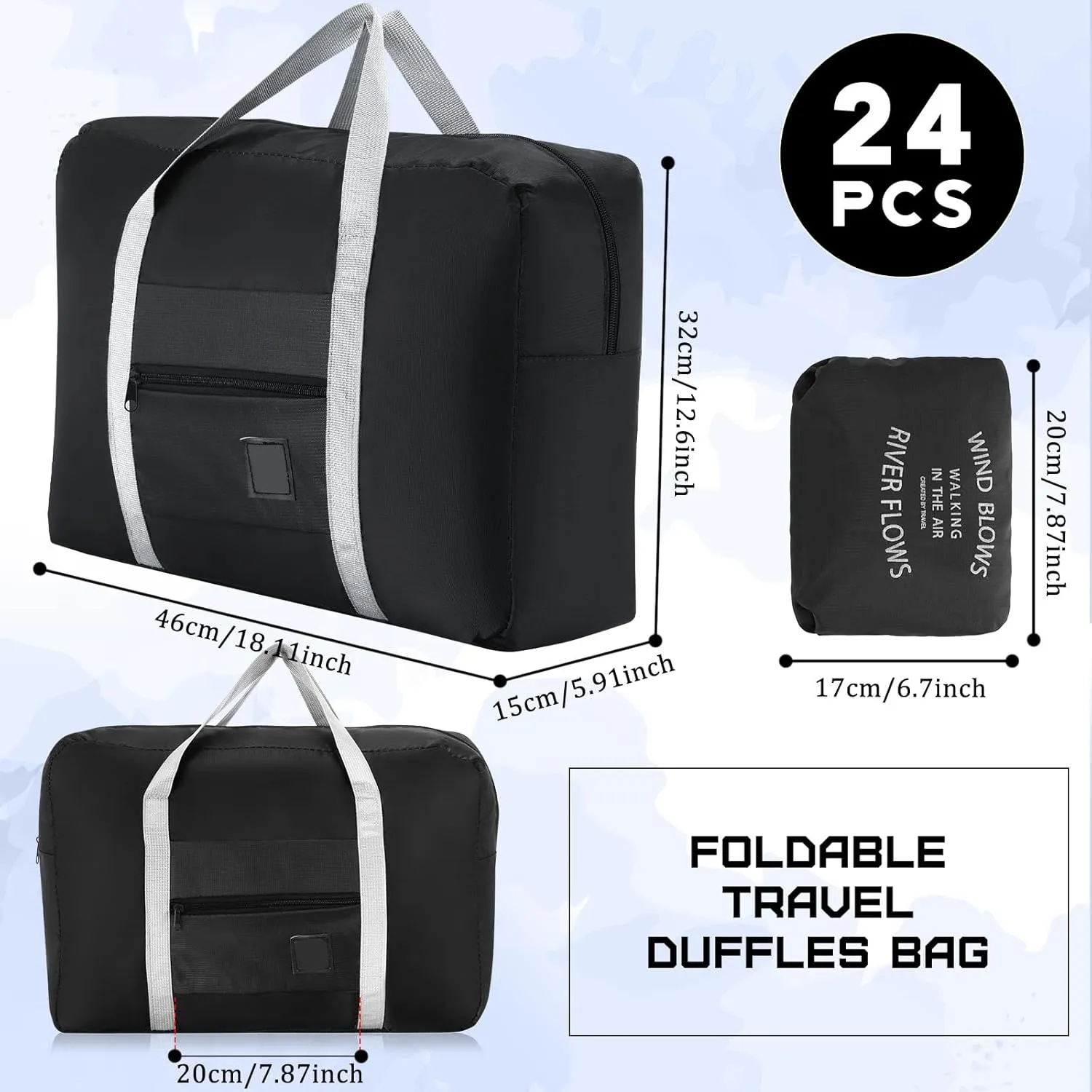 Sweetude 24 Pcs Travel Duffel Bags Bulk Foldable Luggage Bag Women Men Waterproof Carry Tote with Trolley Sleeve for Gym, Overnight, Airlines(Black)