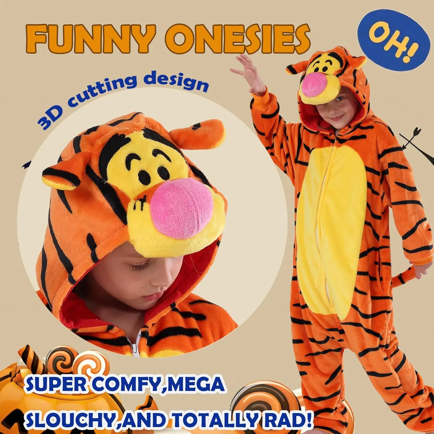 SWEETXIN Kids Unisex Onesie Pajamas Plush One Piece Halloween Costume Cosplay Sleepwear for Girls Boys