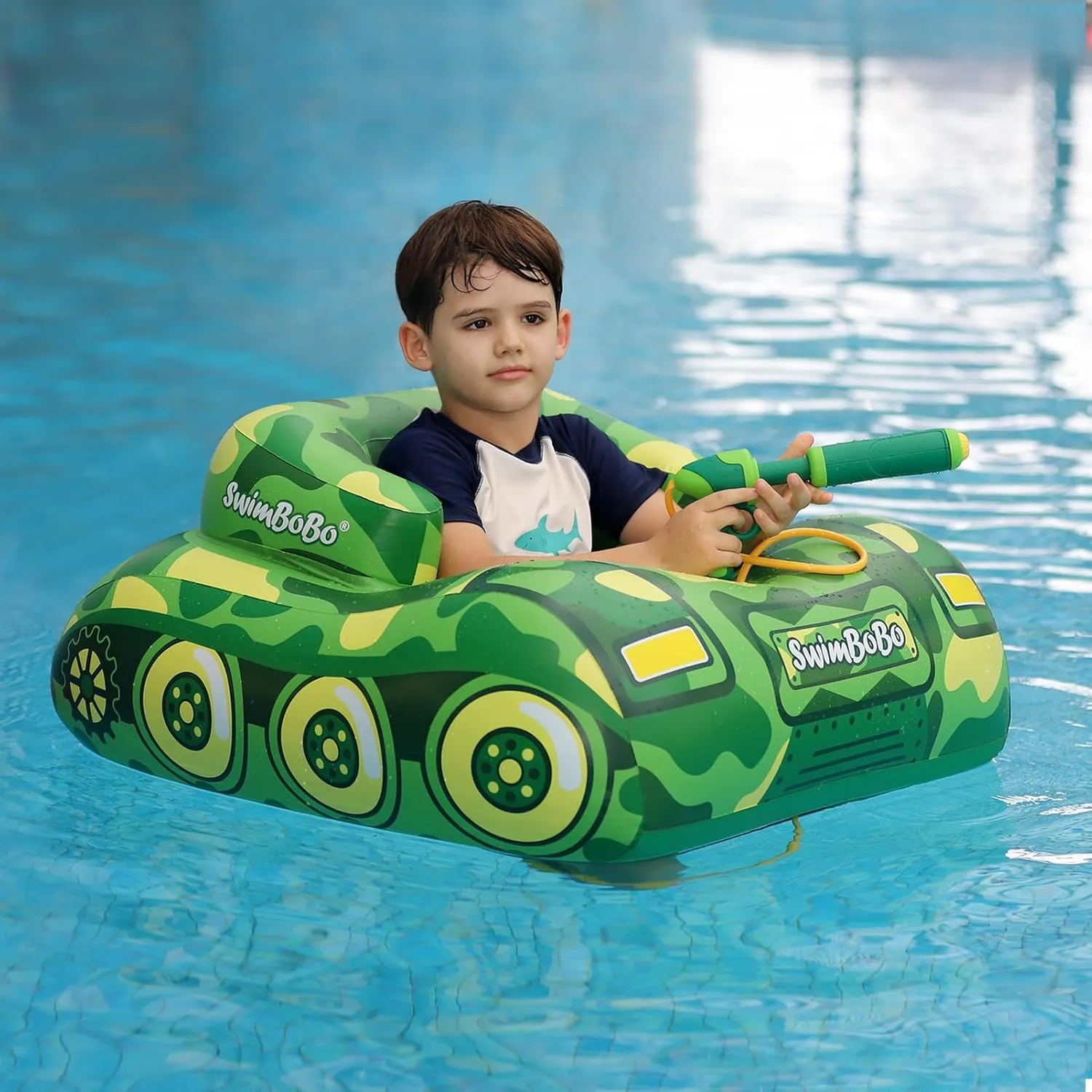 Swimbobo Inflatable Tank Pool Floats Kids Toddler Pool Floaties Swimming Pool Tank with Water Gun Swim Floaty Rafts Lake Beach Party Pool Toys for Boys Girls