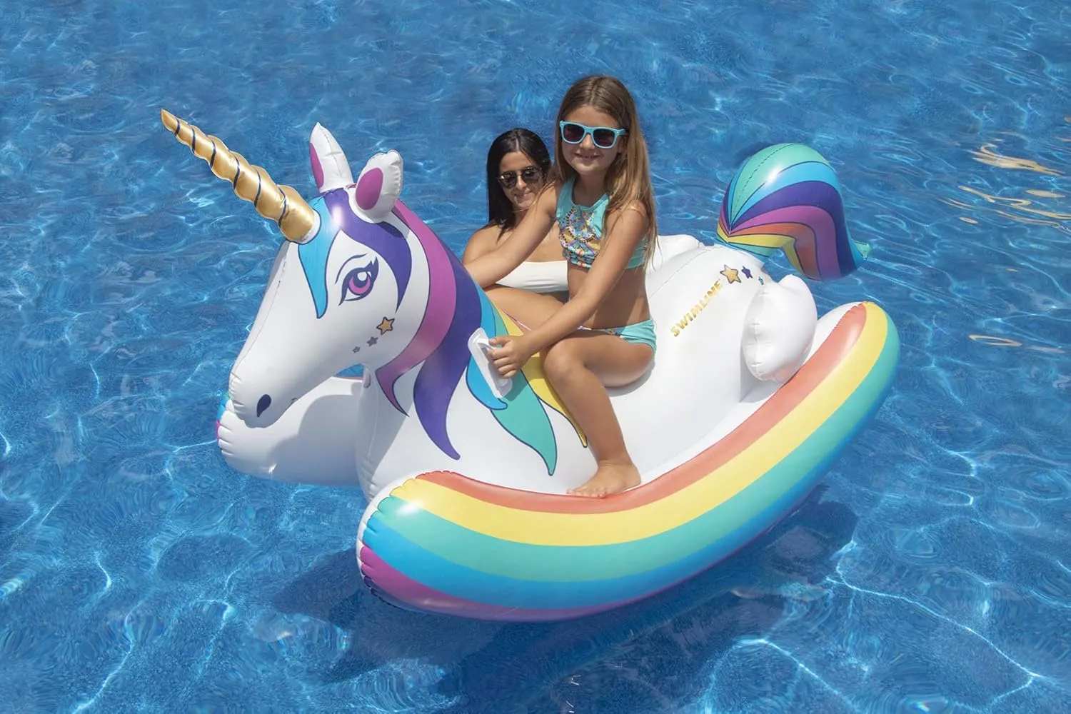SWIMLINE Original Rainbow Unicorn Rocking Pool Float Toy | with Easy to Grab Handles and Curved Stabilizing Side Bolsters | for Kids and Adults | for Beach Ocean Pool Lake | Heavy Duty PVC