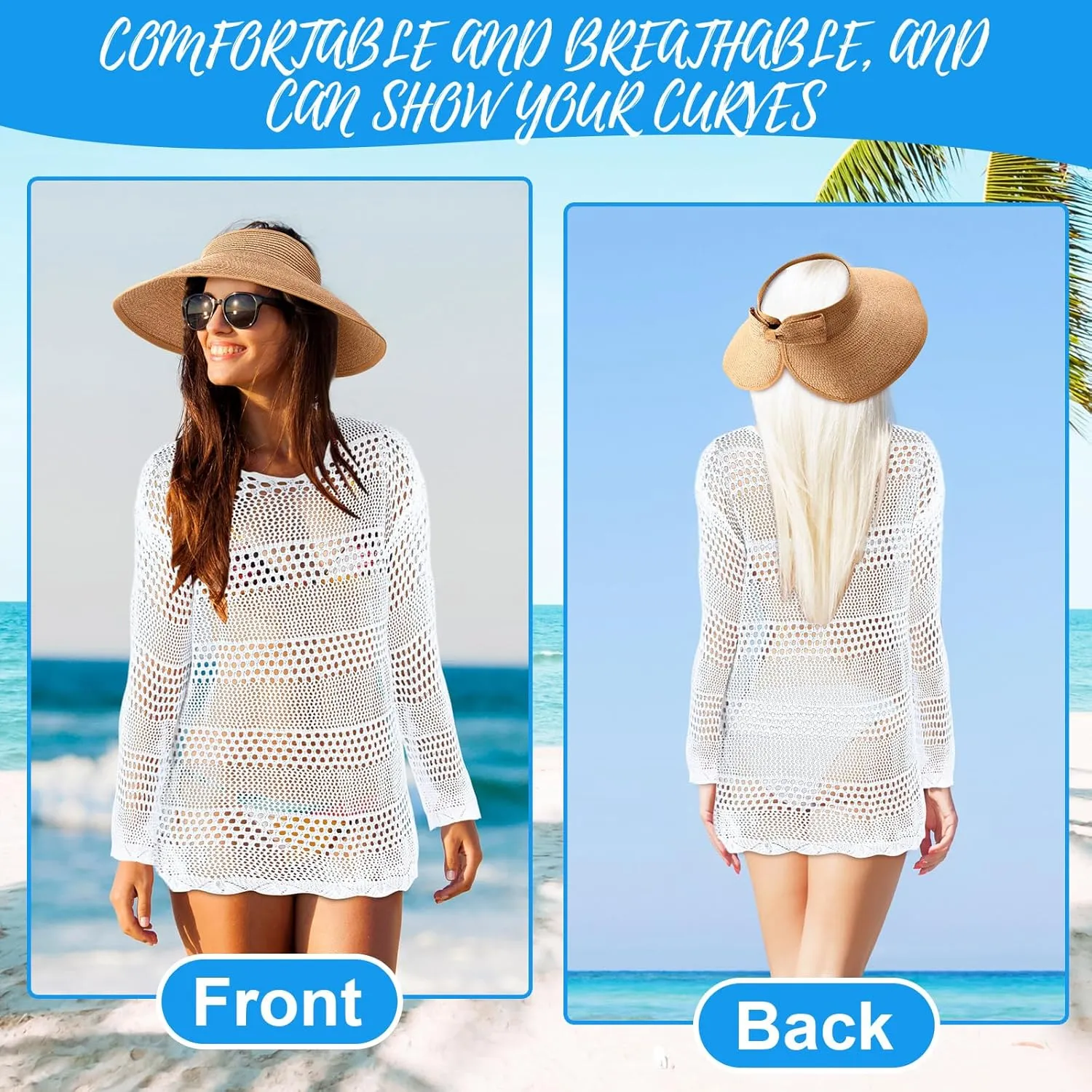 Swimsuit Coverup for Women with Sun Hat 2025 Summer Beach Bikini Bathing Suit Cover Ups Crochet Swimwear Tops