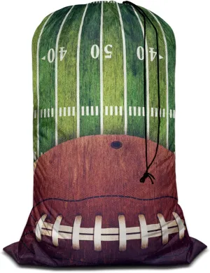 Swono Extra Heavy Duty Laundry Bag, Grunge American Football Field Retro Rugby X-Large Dirty Clothes Drawstring Bag with Tear Resistant Fabric, Washable Laundry Liner for Hamper, Ideal for Camp Travel
