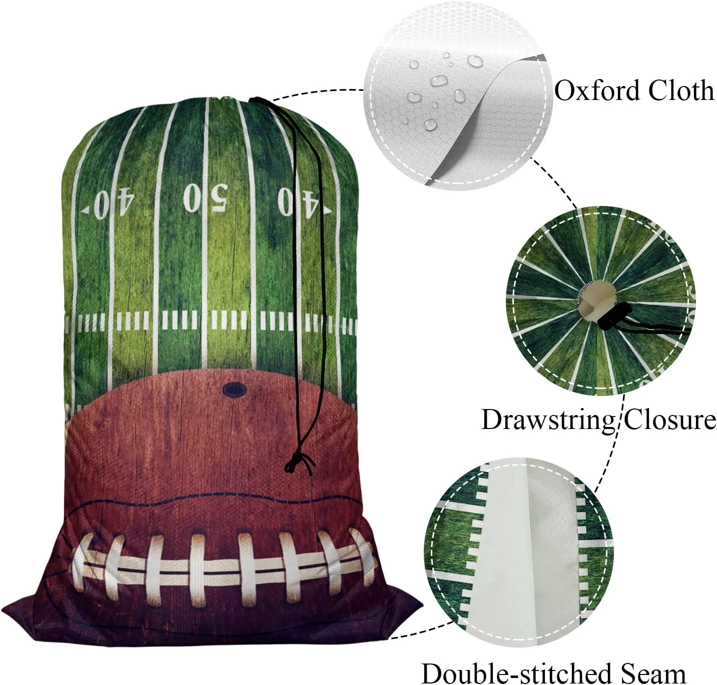 Swono Extra Heavy Duty Laundry Bag, Grunge American Football Field Retro Rugby X-Large Dirty Clothes Drawstring Bag with Tear Resistant Fabric, Washable Laundry Liner for Hamper, Ideal for Camp Travel