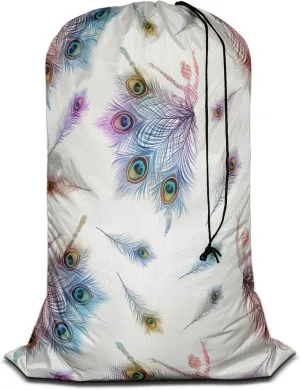 Swono Travel Laundry Bag, Dancing Ballerinas Peacock Feathers Romantic Dancer Machine Washable Dirty Clothes Organizer, Large Enough to Hold 4 Loads of Laundry, Easy Fit a Laundry Hamper Basket