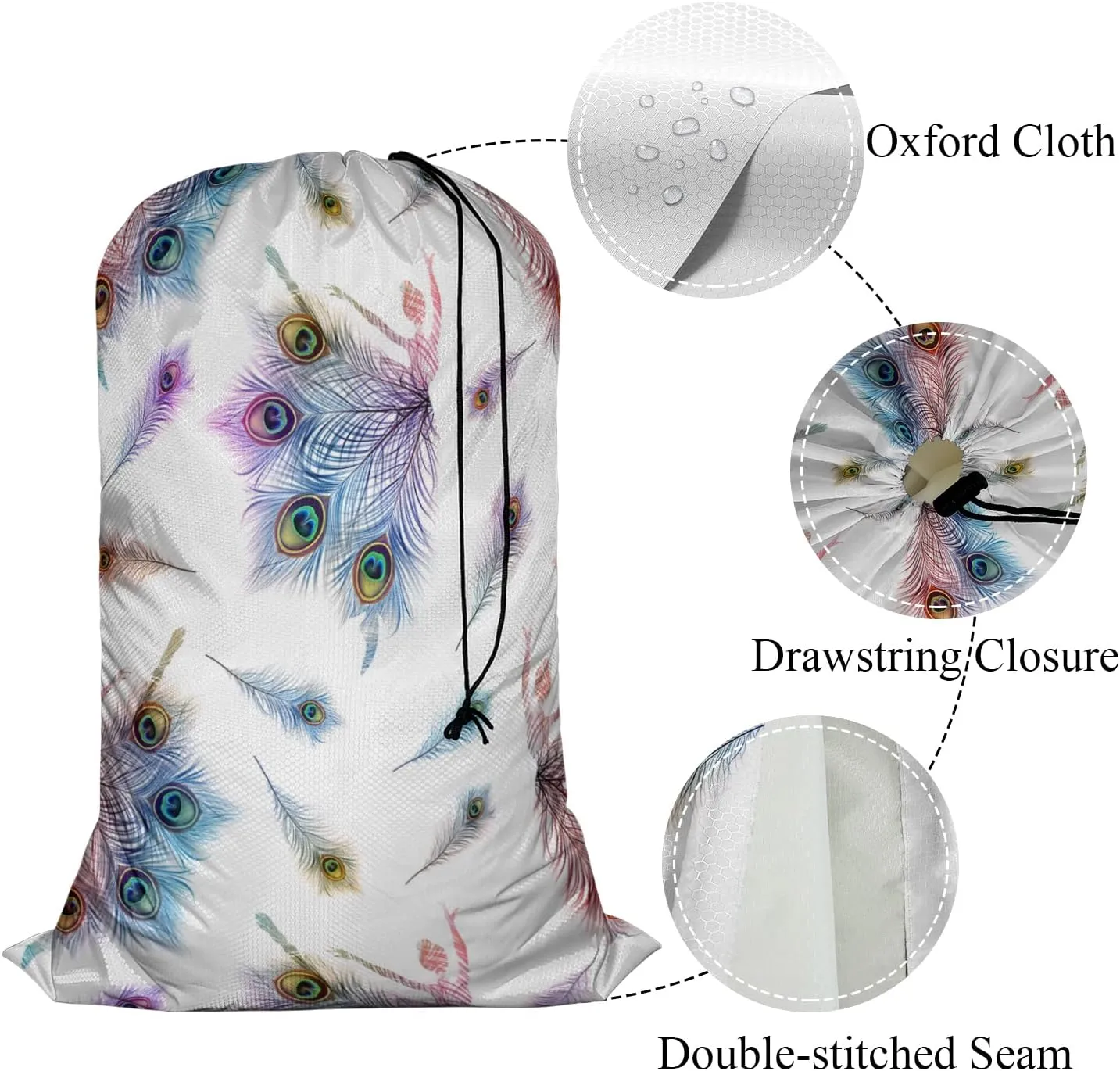 Swono Travel Laundry Bag, Dancing Ballerinas Peacock Feathers Romantic Dancer Machine Washable Dirty Clothes Organizer, Large Enough to Hold 4 Loads of Laundry, Easy Fit a Laundry Hamper Basket