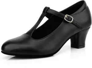 T-Strap Ballroom Dance Shoes Womens Salsa Character Pumps Dress Heels
