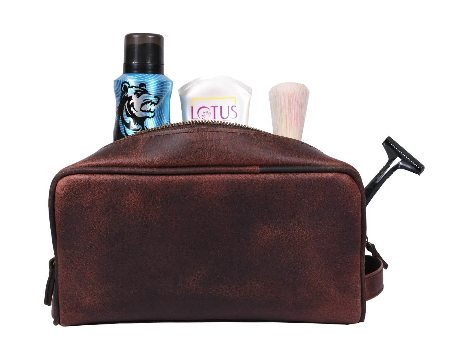 Tampa Leather Toiletry Bag - Walnut Brown