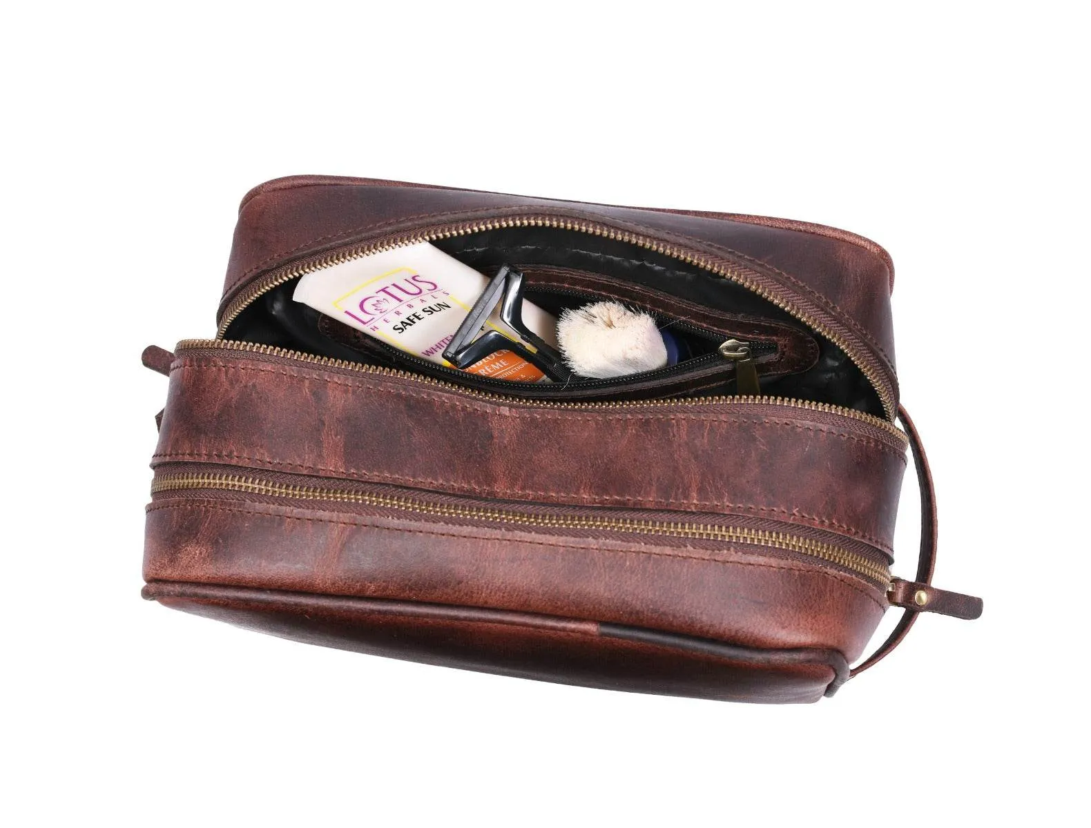 Tampa Leather Toiletry Bag - Walnut Brown