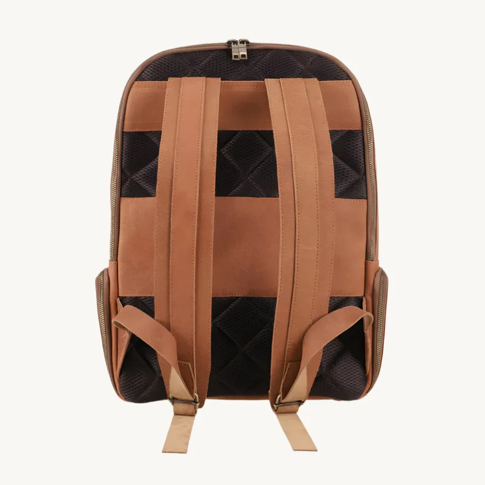 Tan Brown Leather Backpack