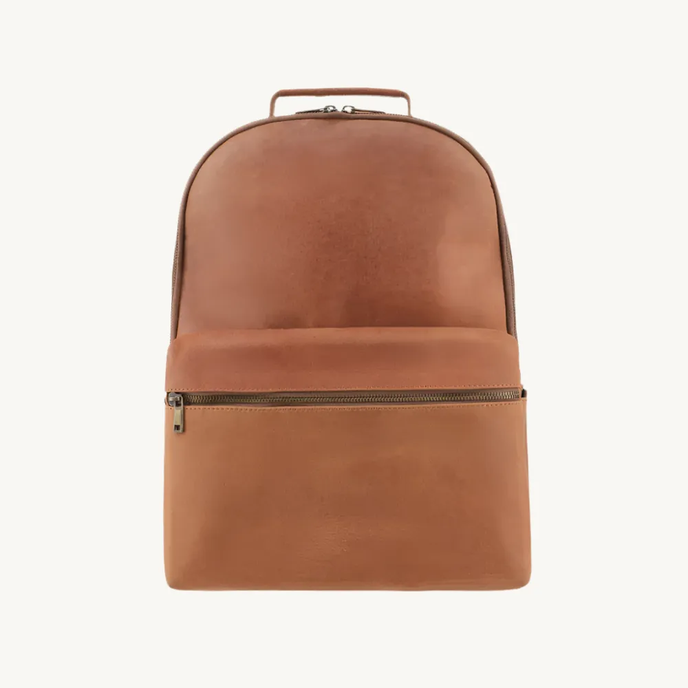 Tan Brown Leather Backpack