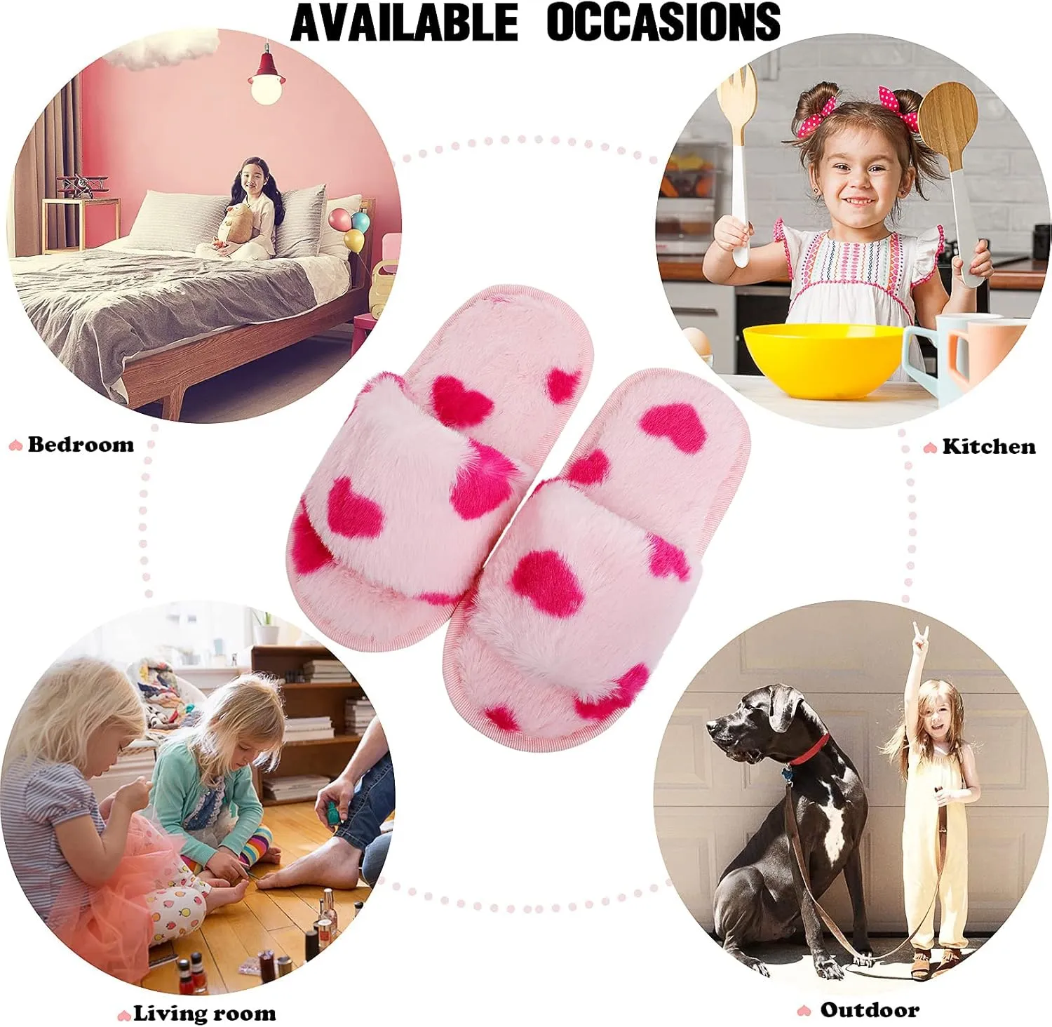 techcity Boys Girls Fuzzy House Slippers Cute Comfy Faux Fur Slip On Fluffy Plush Open Toe Home Slides for Kids Indoor Outdoor Warm Shoes