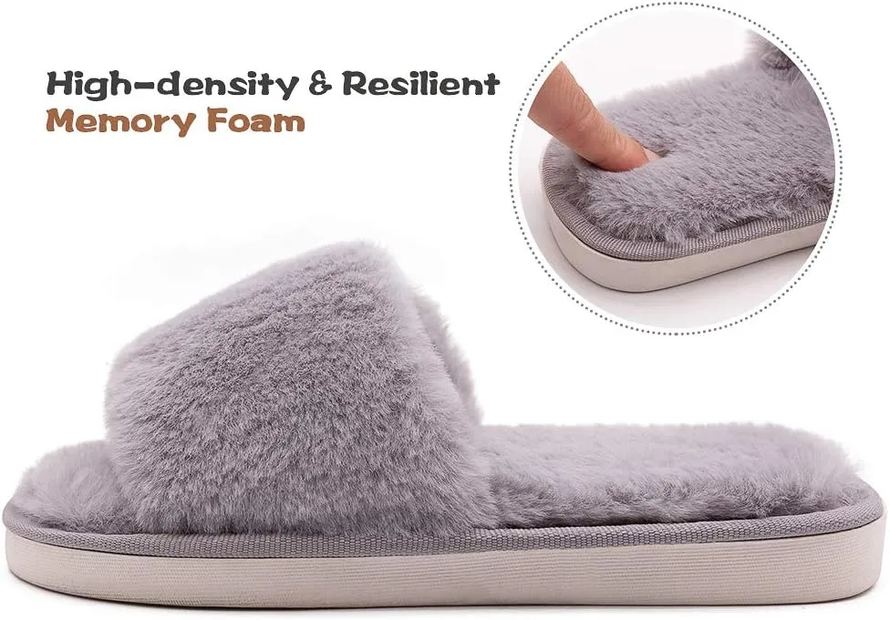 techcity Boys Girls Fuzzy House Slippers Cute Comfy Faux Fur Slip On Fluffy Plush Open Toe Home Slides for Kids Indoor Outdoor Warm Shoes