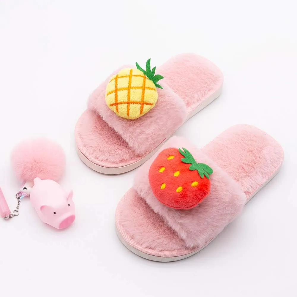 techcity Boys Girls Fuzzy House Slippers Cute Comfy Faux Fur Slip On Fluffy Plush Open Toe Home Slides for Kids Indoor Outdoor Warm Shoes