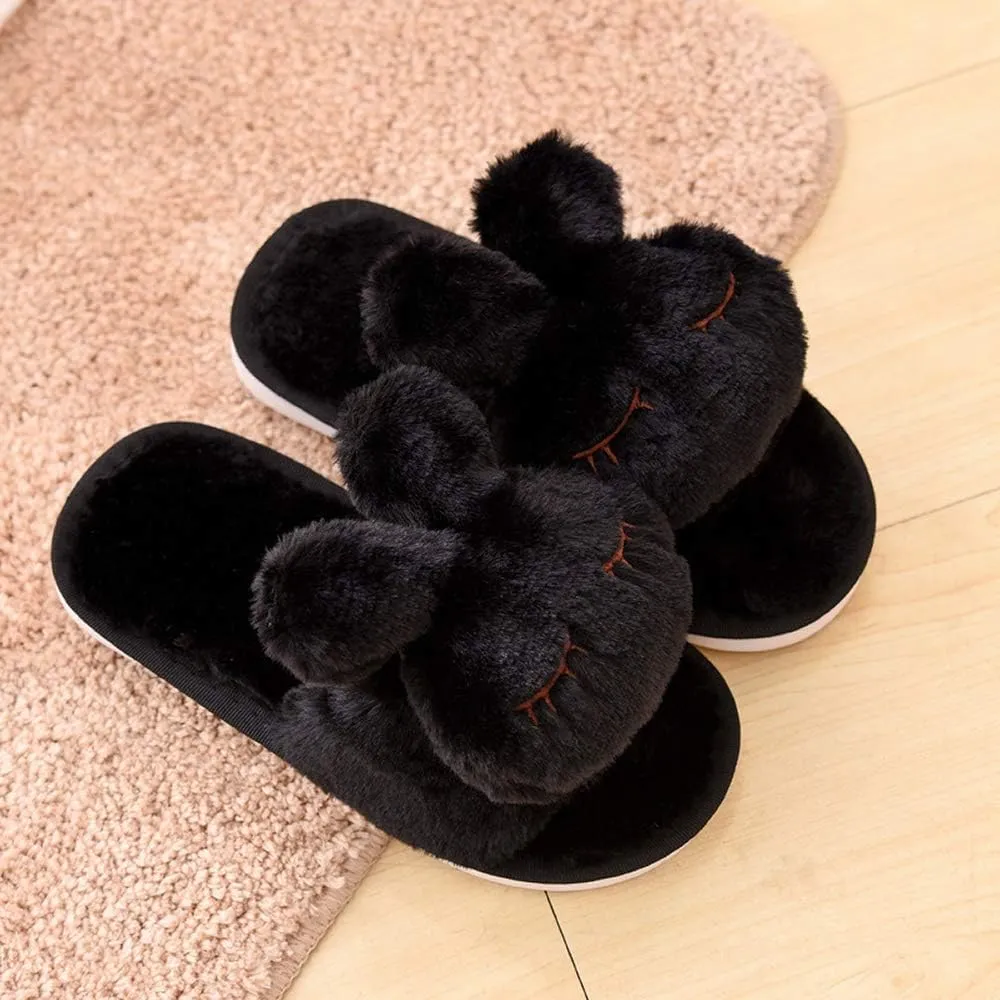 techcity Boys Girls Fuzzy House Slippers Cute Comfy Faux Fur Slip On Fluffy Plush Open Toe Home Slides for Kids Indoor Outdoor Warm Shoes