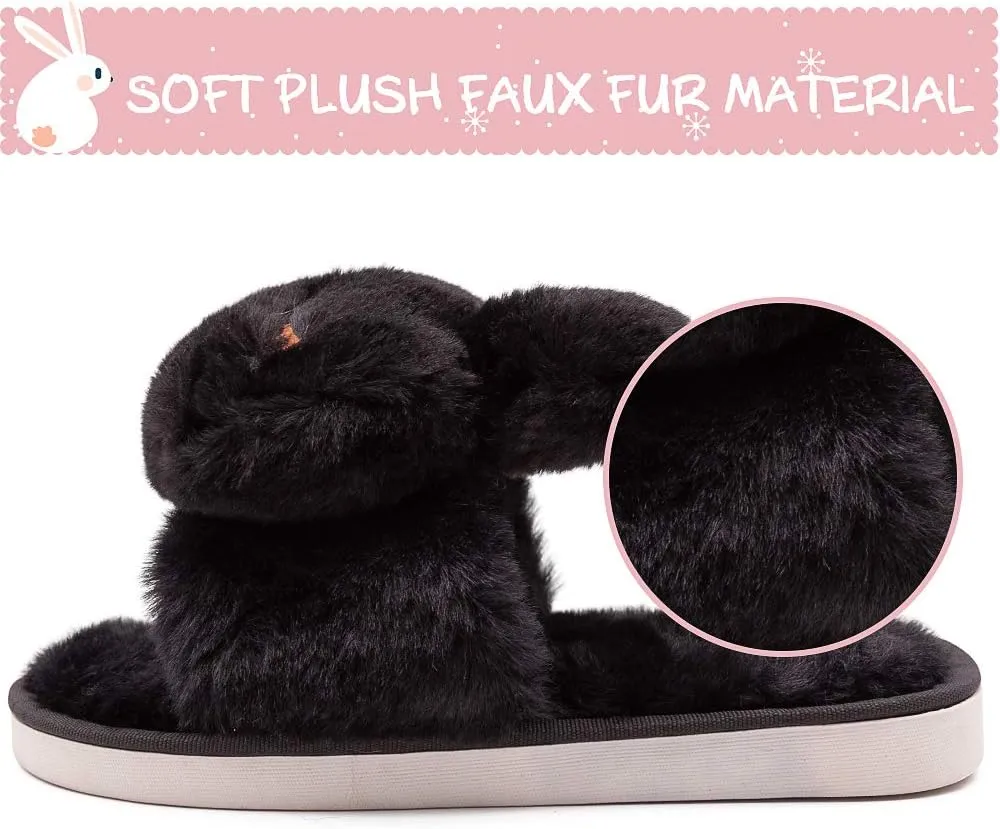 techcity Boys Girls Fuzzy House Slippers Cute Comfy Faux Fur Slip On Fluffy Plush Open Toe Home Slides for Kids Indoor Outdoor Warm Shoes