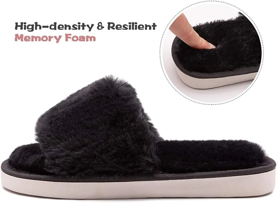 techcity Boys Girls Fuzzy House Slippers Cute Comfy Faux Fur Slip On Fluffy Plush Open Toe Home Slides for Kids Indoor Outdoor Warm Shoes