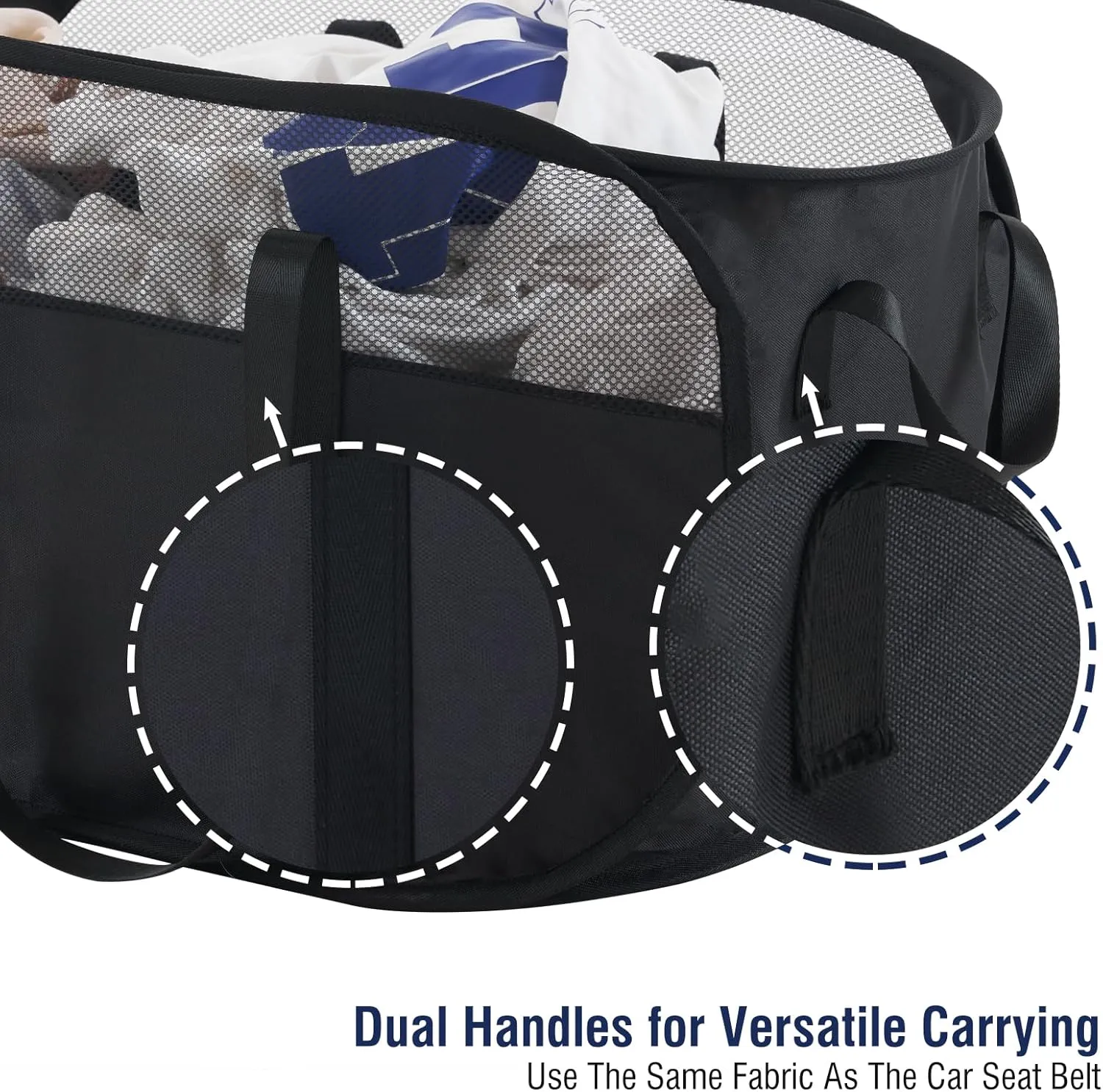 TECHMILLY Collapsible Laundry Basket, Foldable Tear Proof Mesh Pop Up Hamper with Reinforced Carry Handles for Laundry, Bathroom, Dorm or Travel (Black, 3 Pack)
