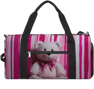 Teddy Bear Peach Rose Gym Bag for Men Women Water Resistant Duffle Bag Travel Lightweight Bag for Travel Sports