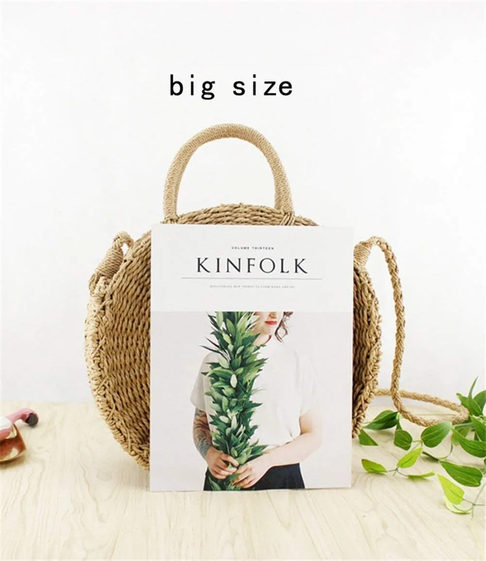 Teeya Straw Crossbody Bag Women Weave Shoulder Bag Round Summer Beach Purse and Handbags