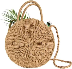 Teeya Straw Crossbody Bag Women Weave Shoulder Bag Round Summer Beach Purse and Handbags
