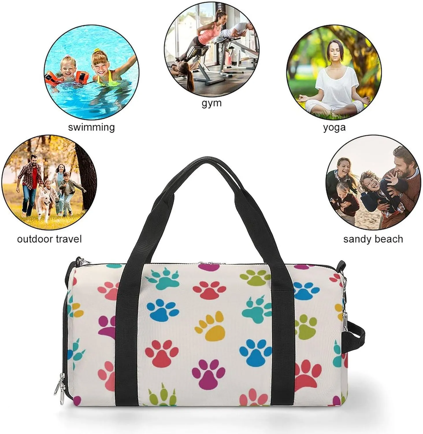 Texture with Traces of Cats, Dogs Water Resistant Gym Bag with Shoe Compartment, Travel Duffel Tote Bag Weekender Overnight Bag for Women Men