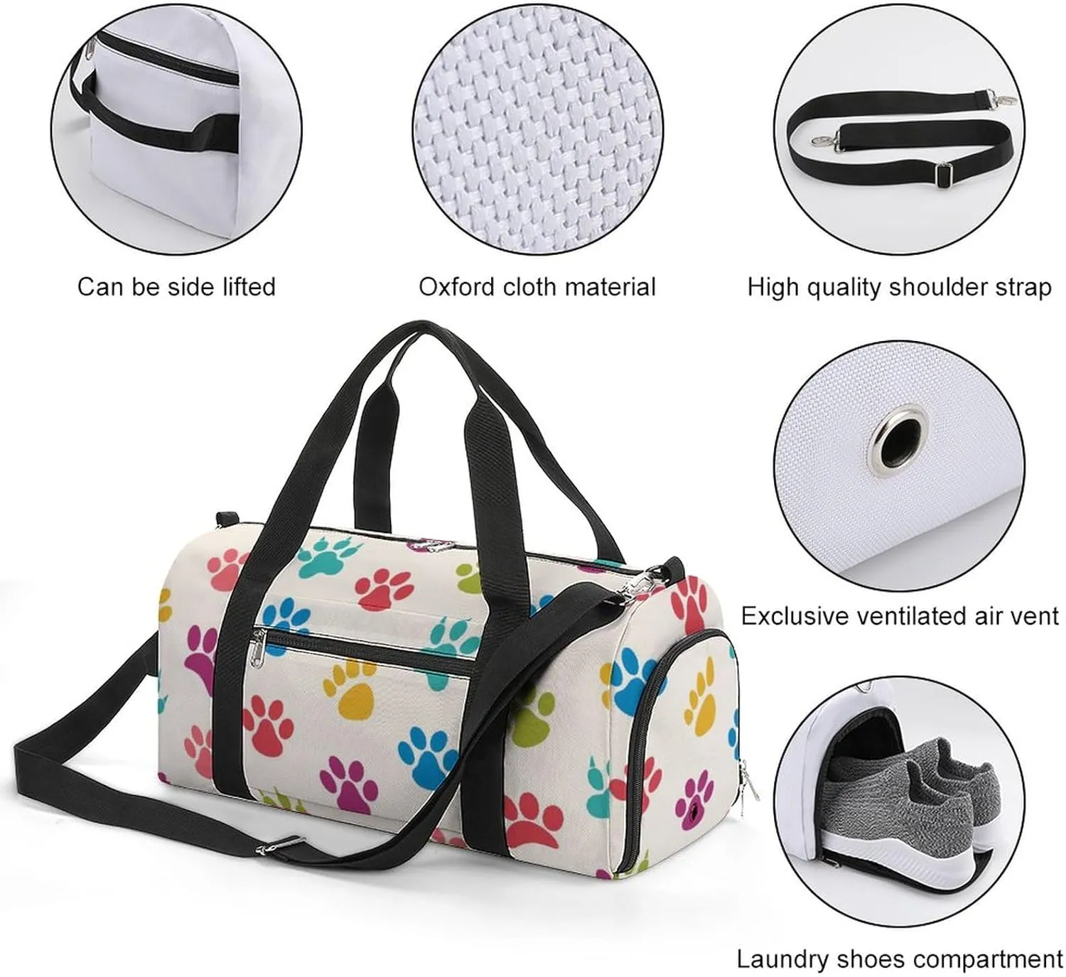 Texture with Traces of Cats, Dogs Water Resistant Gym Bag with Shoe Compartment, Travel Duffel Tote Bag Weekender Overnight Bag for Women Men