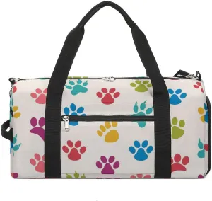 Texture with Traces of Cats, Dogs Water Resistant Gym Bag with Shoe Compartment, Travel Duffel Tote Bag Weekender Overnight Bag for Women Men