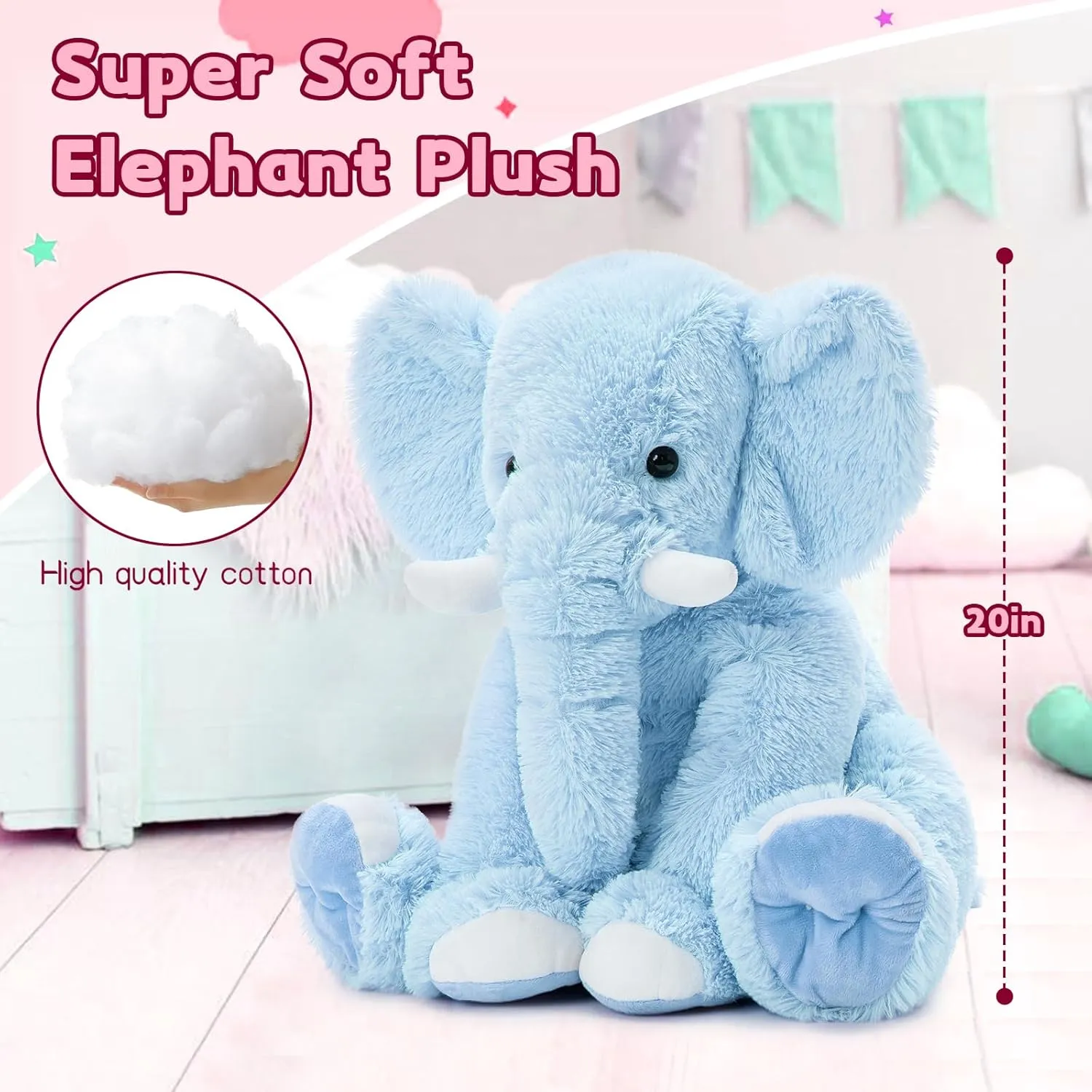 Tezituor 19.6 Inch Large Elephant Stuffed Animal, Giant Blue Plush Elephant for Babies Cuddly Stuffed Animal Gift for Girls Kids Gifts Christmas, Valentine's Day, Easter