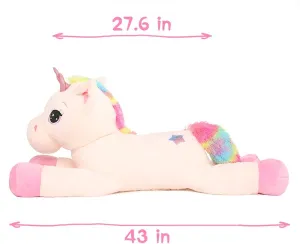 Tezituor 43'' Big Unicorn Plush Toys,Off-White Unicorn Stuffed Animals,Lovely Beige Unicorn Birthday Decorations for Girls,Giant Unicorns Gifts for Children