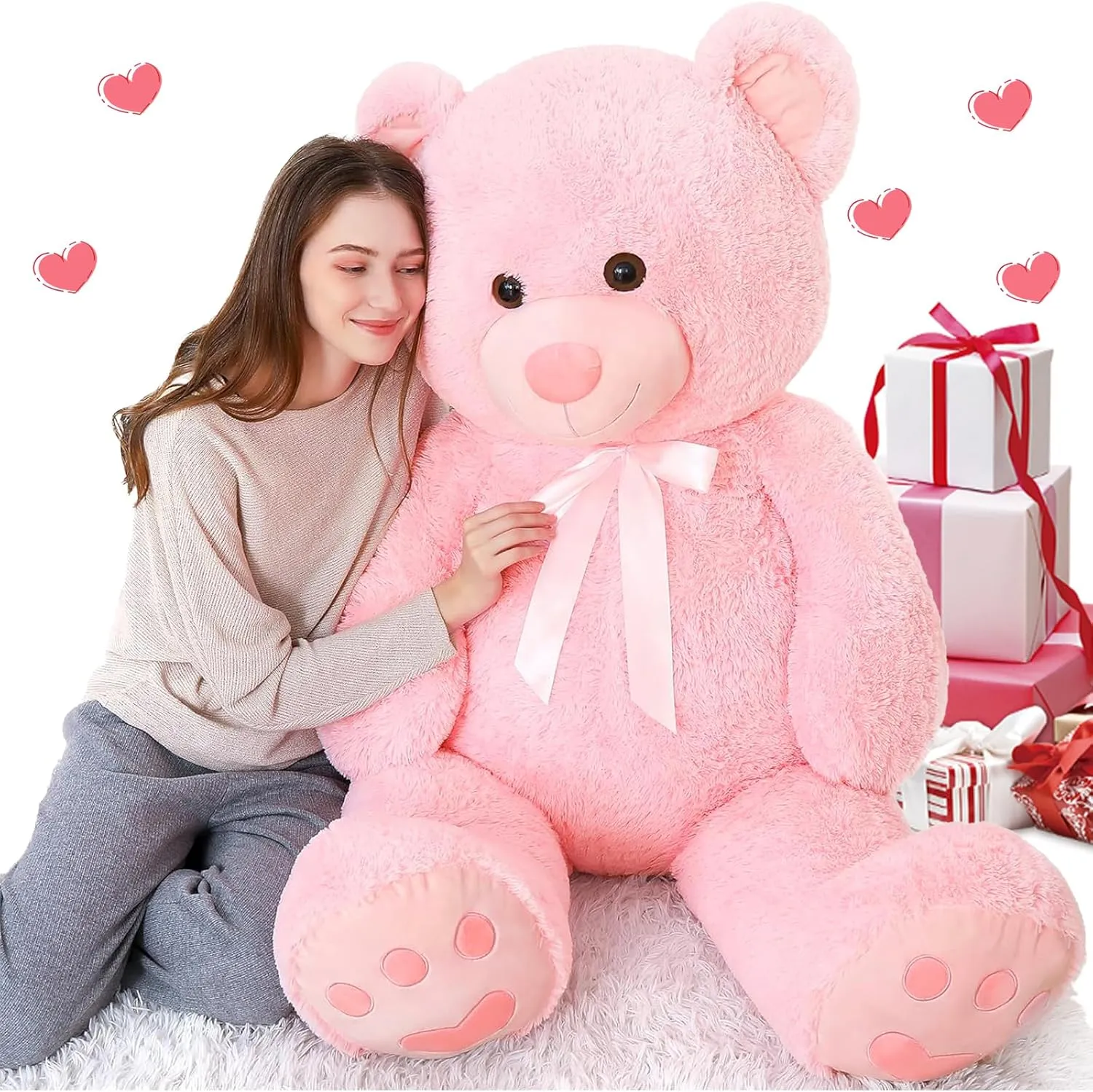 Tezituor Giant Teddy Bear 5 Feet Big Pink Stuffed Animal Stuffed Bears, Valentines Teddy Bear Gift for Women Girlfriend Boyfriend, Soft Lifesize Bear Plush for Girl Boy, Plush Gift for Kids