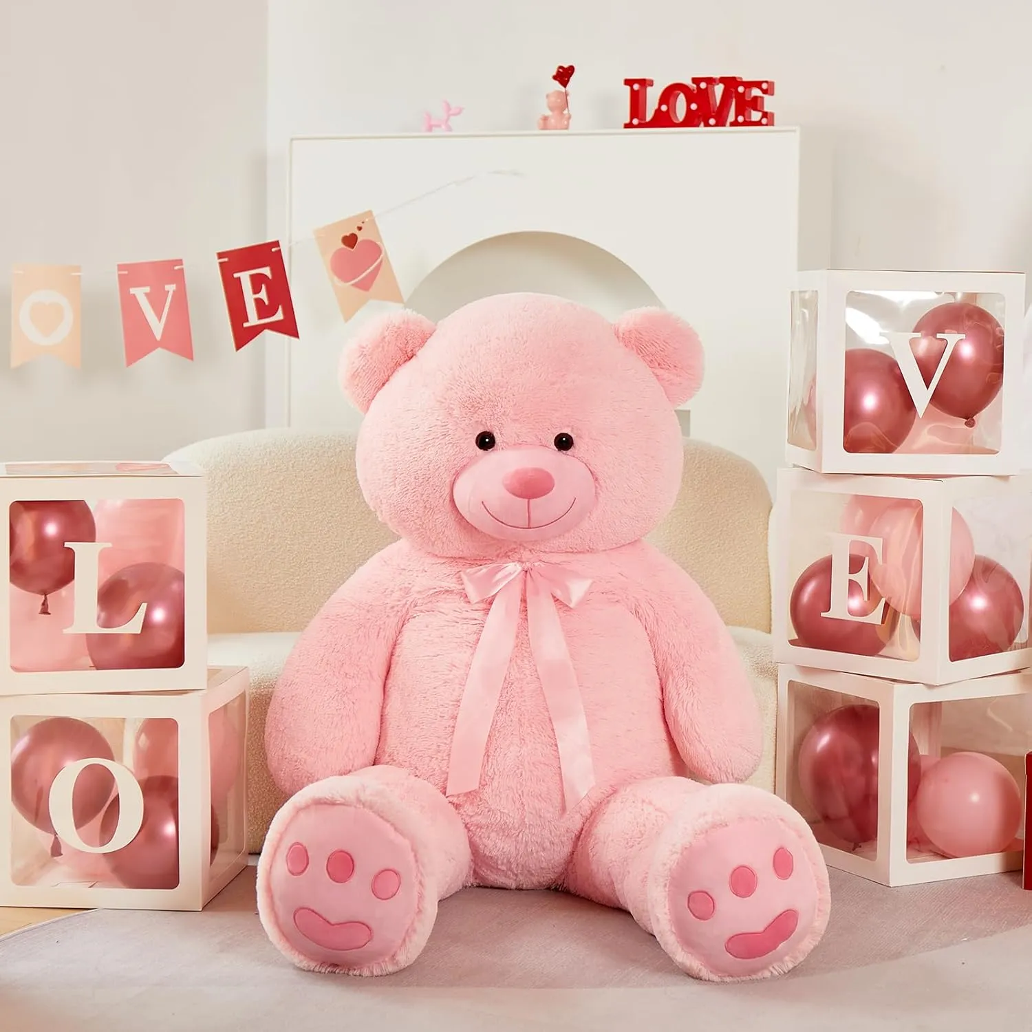 Tezituor Giant Teddy Bear 5 Feet Big Pink Stuffed Animal Stuffed Bears, Valentines Teddy Bear Gift for Women Girlfriend Boyfriend, Soft Lifesize Bear Plush for Girl Boy, Plush Gift for Kids