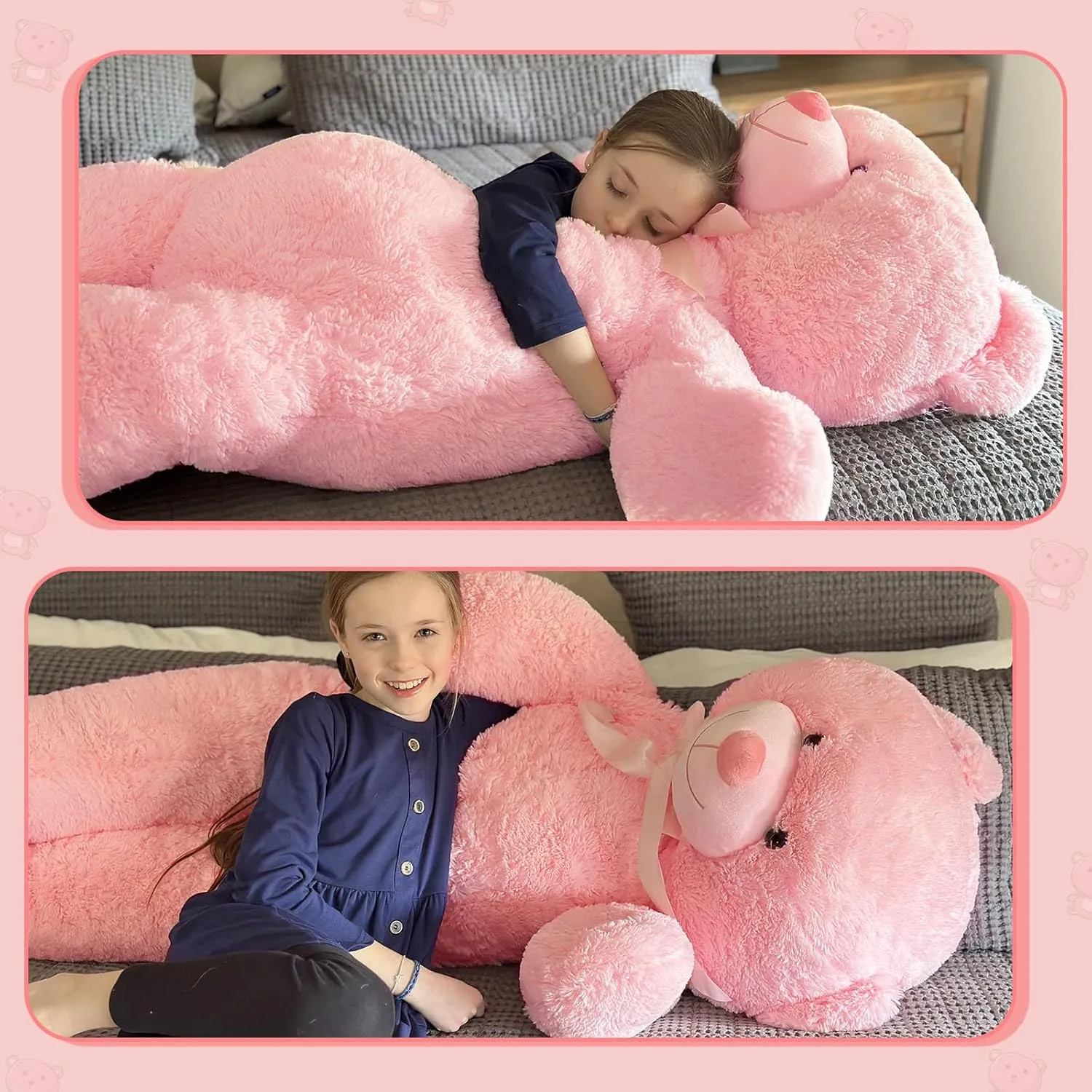 Tezituor Giant Teddy Bear 5 Feet Big Pink Stuffed Animal Stuffed Bears, Valentines Teddy Bear Gift for Women Girlfriend Boyfriend, Soft Lifesize Bear Plush for Girl Boy, Plush Gift for Kids