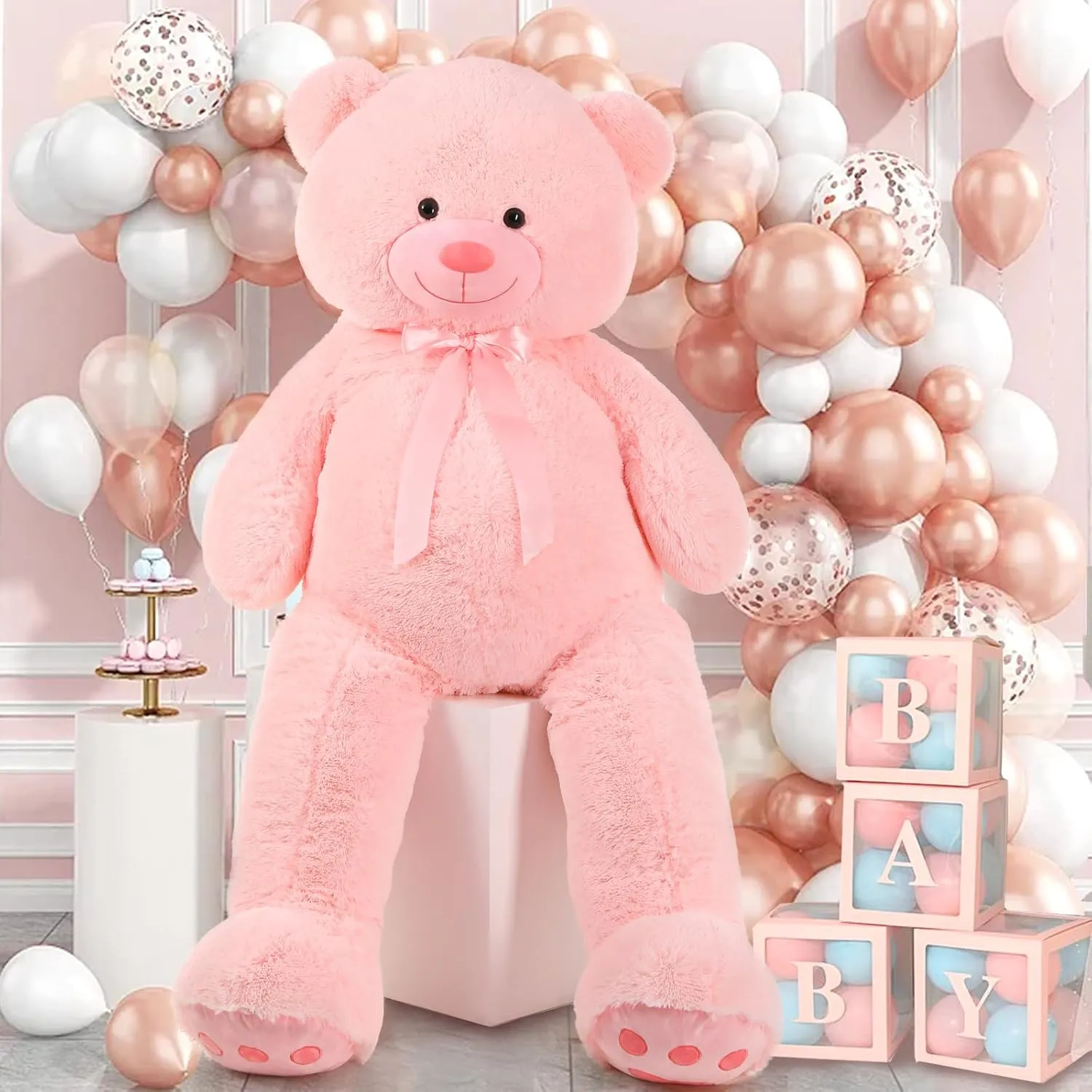 Tezituor Giant Teddy Bear 5 Feet Big Pink Stuffed Animal Stuffed Bears, Valentines Teddy Bear Gift for Women Girlfriend Boyfriend, Soft Lifesize Bear Plush for Girl Boy, Plush Gift for Kids